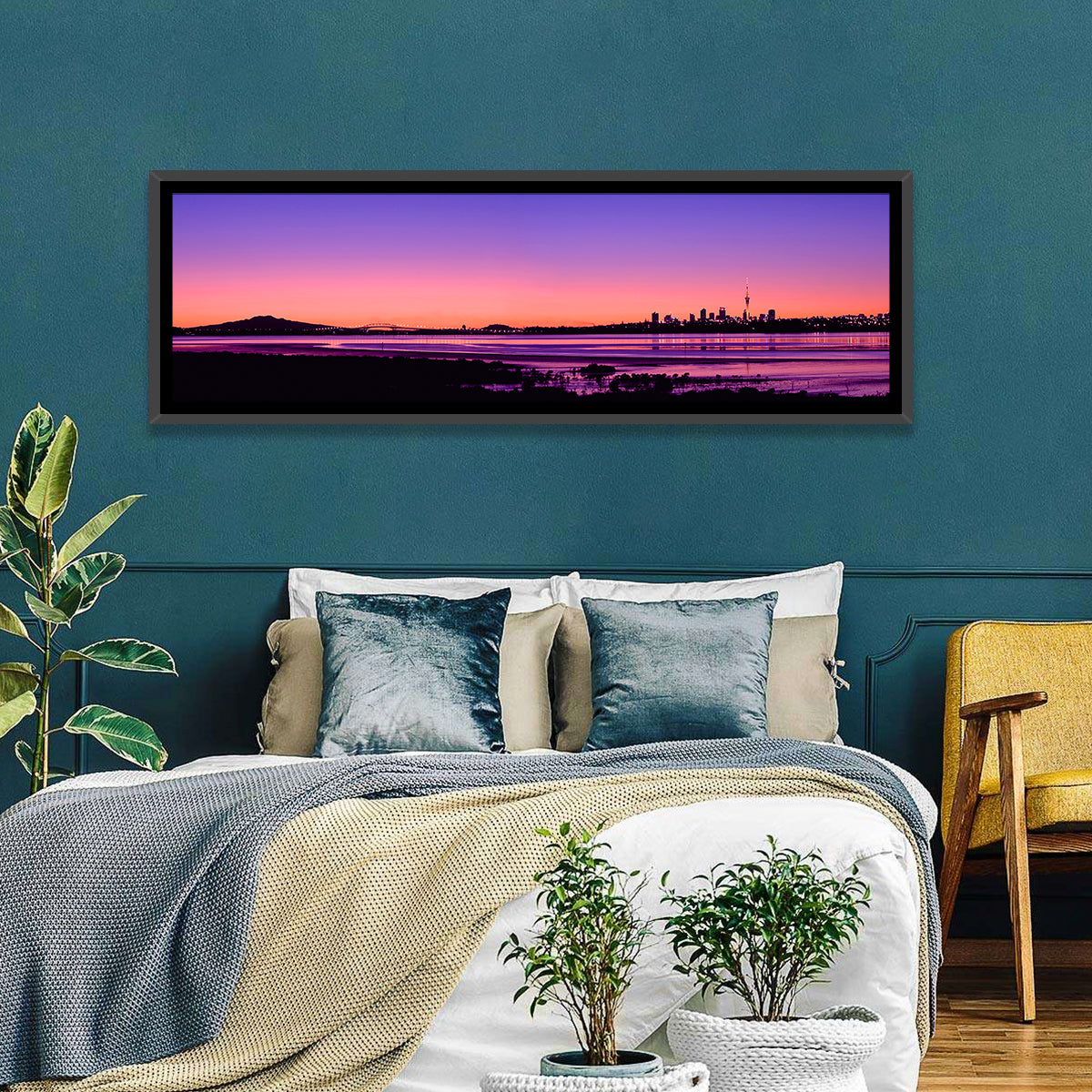 Auckland Skyline at Twilight Wall Art in a room, panoramic