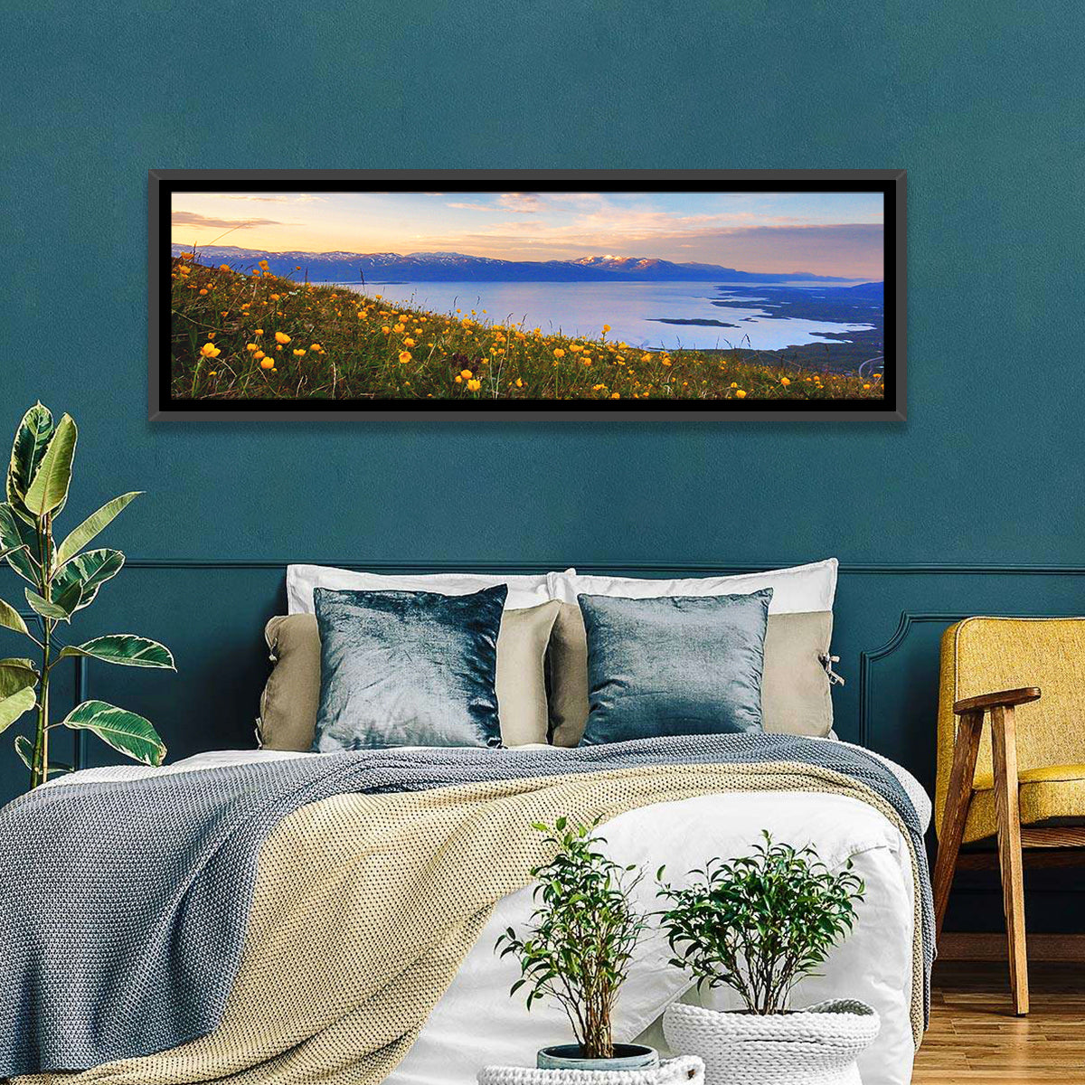 Abisko National Park Sunrise Wall Art in a room, panoramic