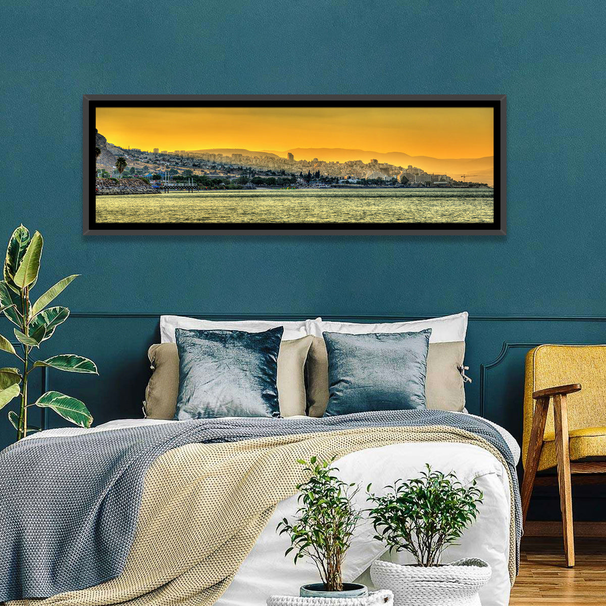 Tiberias from the Sea of Galilee Wall Art in a room, panoramic