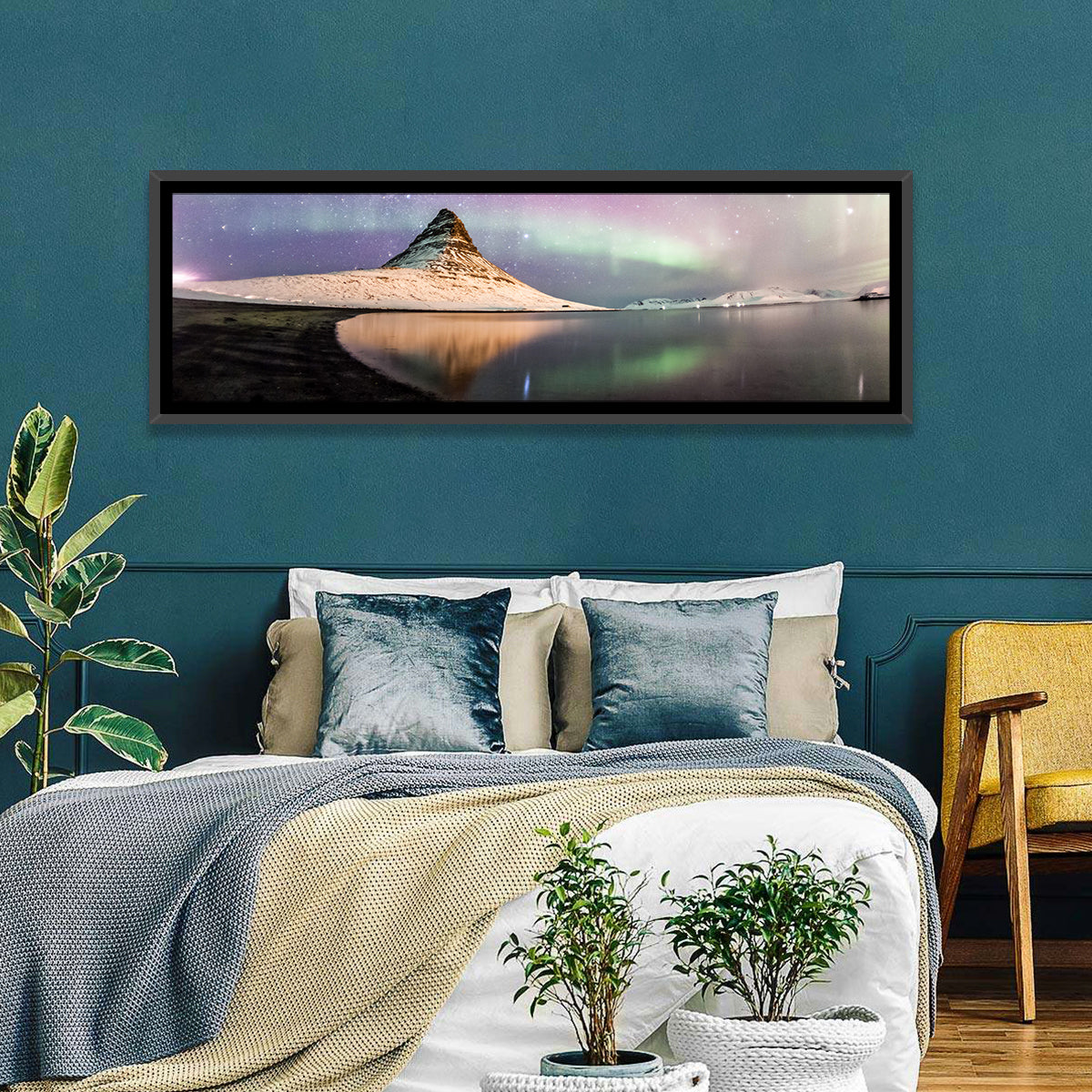 Kirkjufell Under the Milky Way Wall Art in a room, panoramic