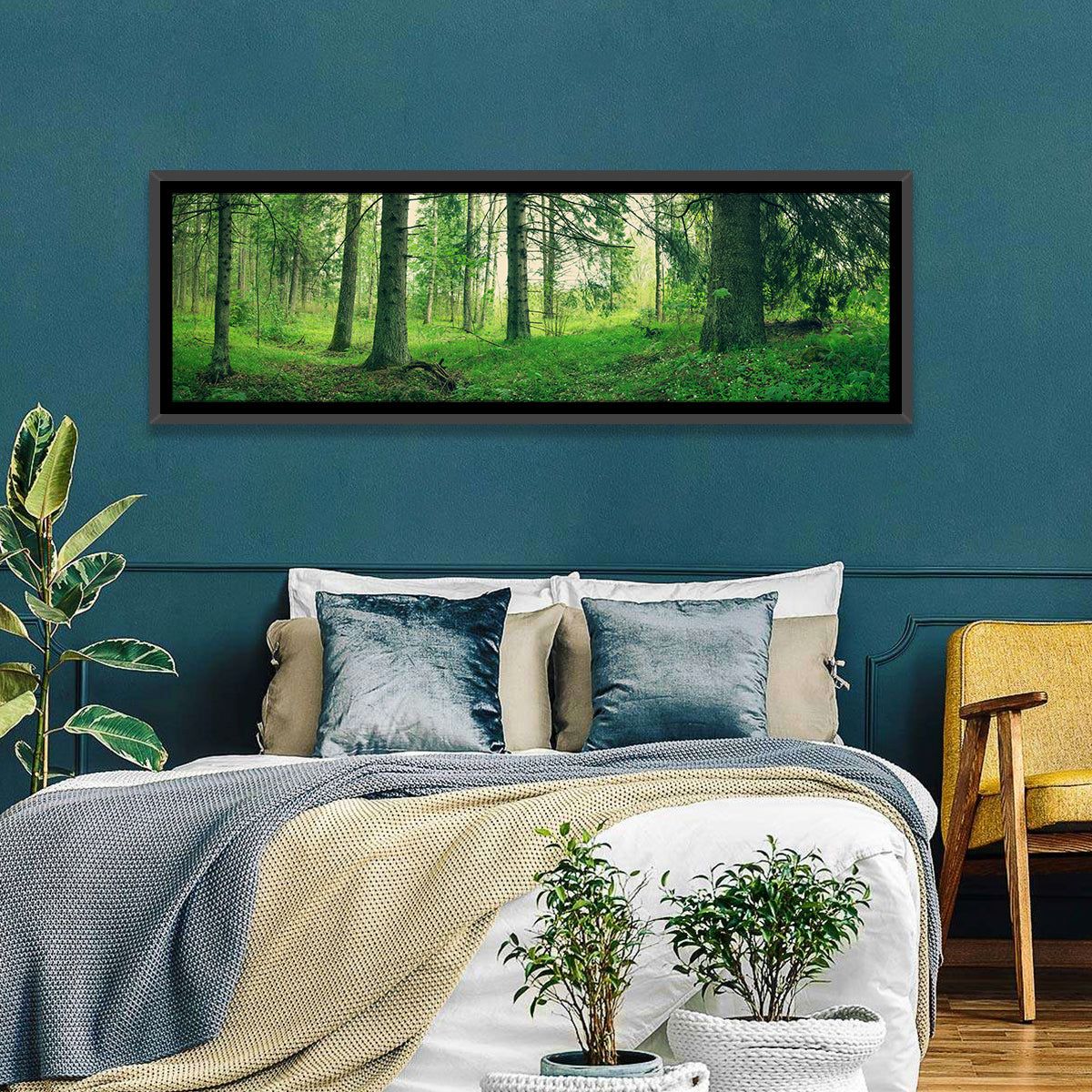 Verdant Forest Interior Wall Art in a room, panoramic