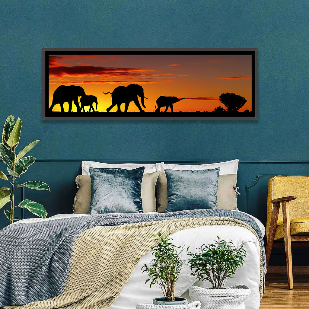 Elephant Herd at Sunset Wall Art