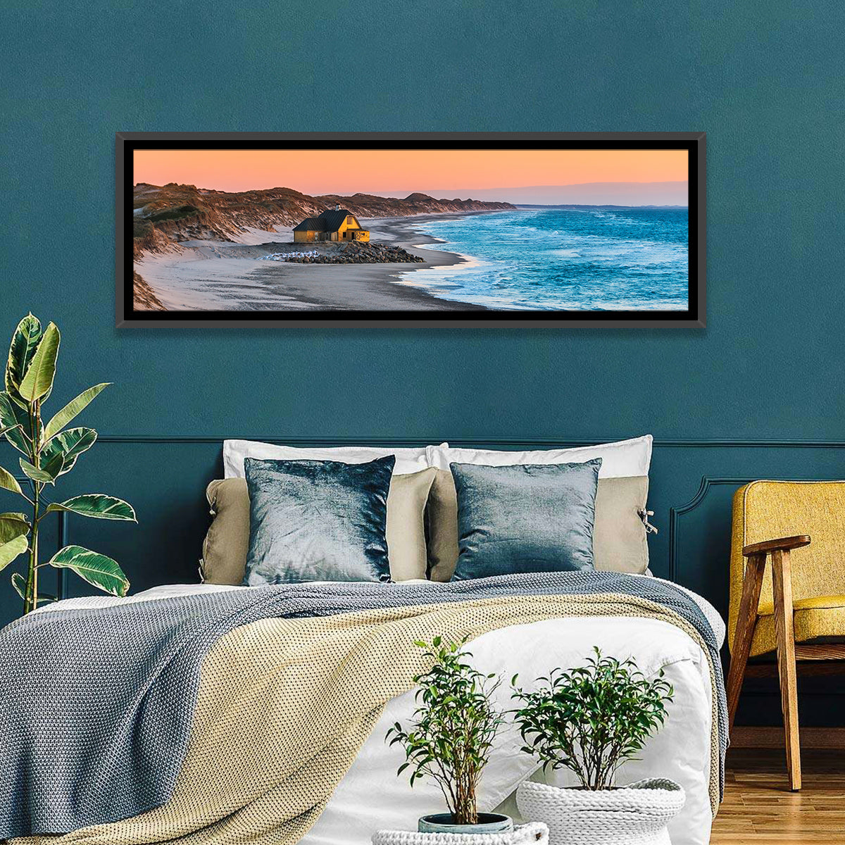 Gammel Skagen Beach House Wall Art in a room, panoramic