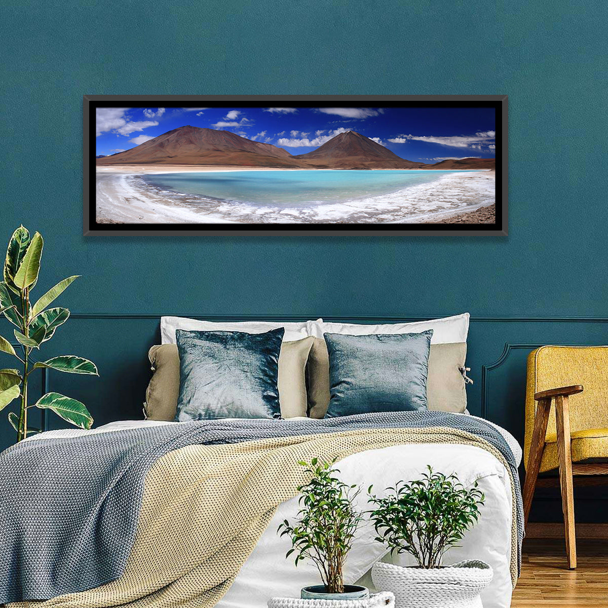 Laguna Verde Turquoise Lake and Licancabur Wall Art in a room, panoramic