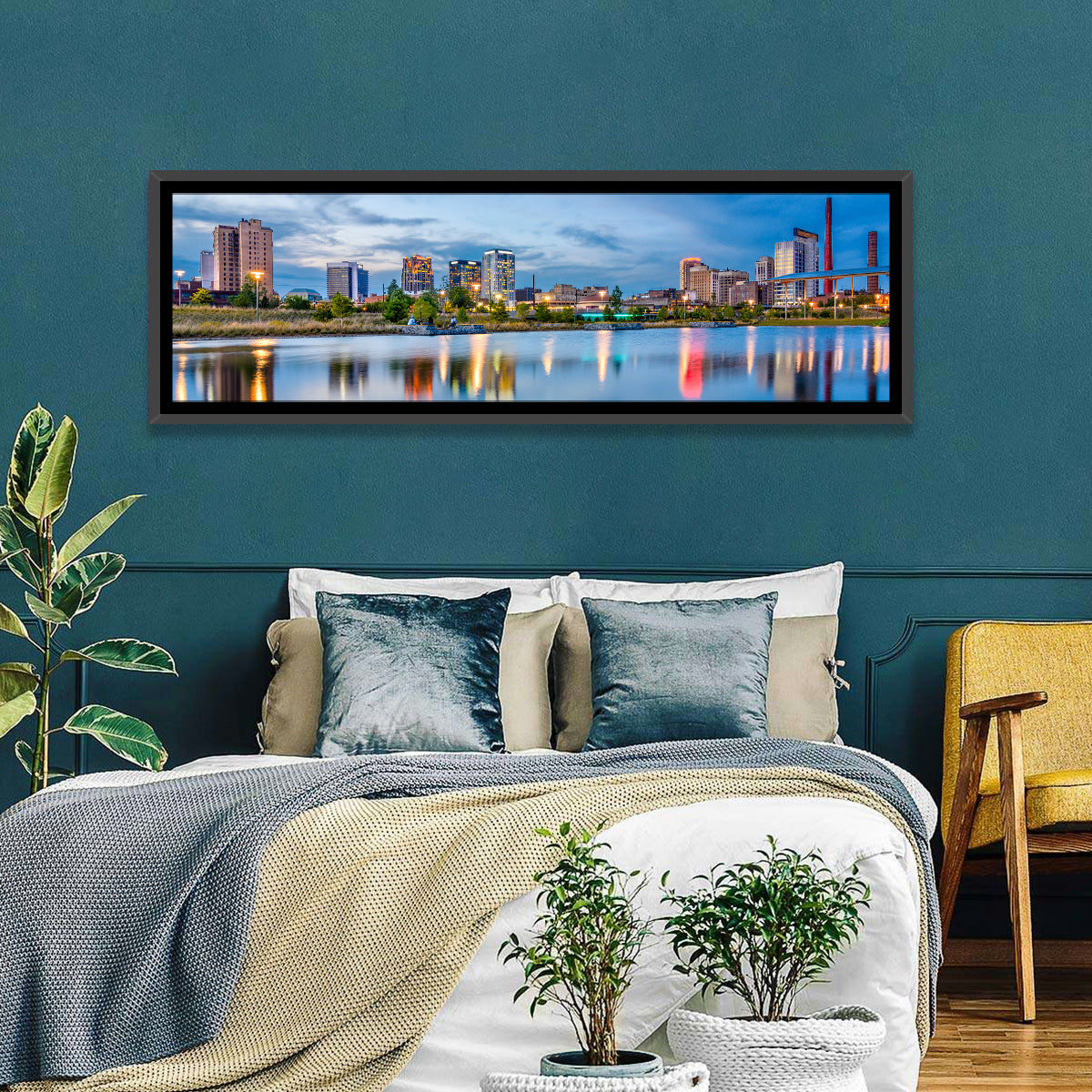 Birmingham Railroad Park Skyline Wall Art in a room, panoramic