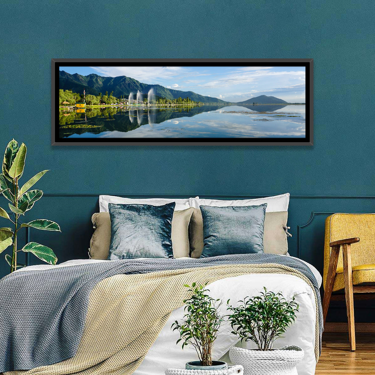 Dal Lake Reflections, Srinagar Wall Art in a room, panoramic