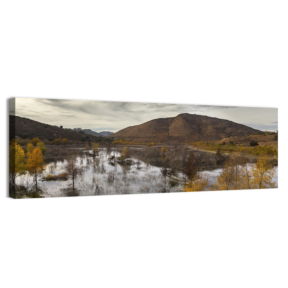 Lake Hodges Autumn Reflection Wall Art, canvas print, panoramic
