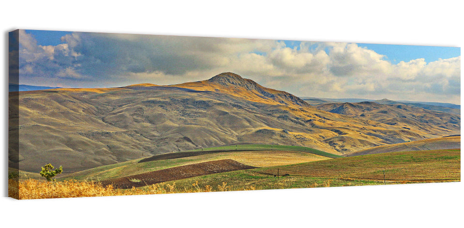 Shamakhi Valley Harvest Fields Wall Art, canvas print, panoramic