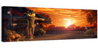 Glowing Pumpkin Scarecrow at Dusk Wall Art