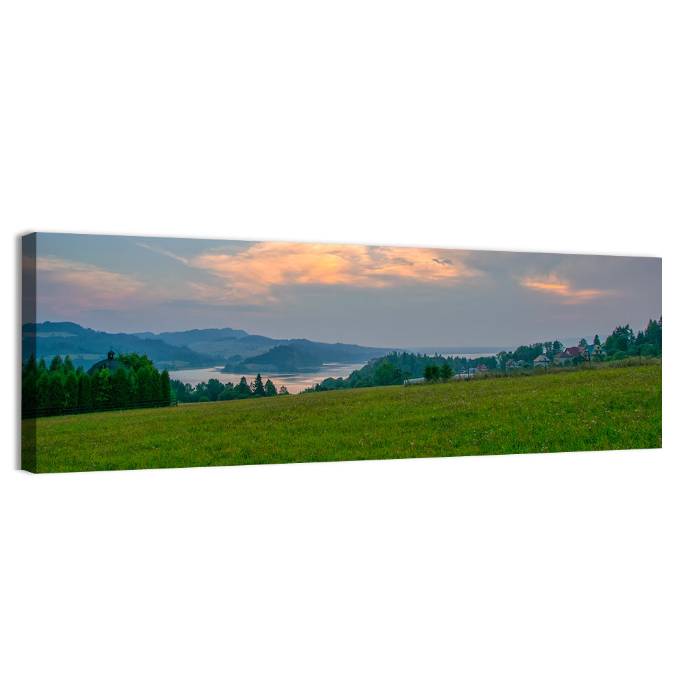 Czorsztynskie Lake Meadow at Dusk Wall Art, canvas print, panoramic