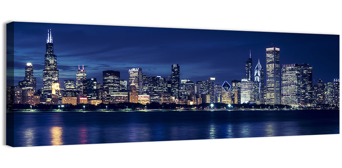 Chicago Night Skyline with Willis Tower Wall Art as a canvas print