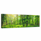 Sunlit Green Forest with Yellow Wildflowers Wall Art