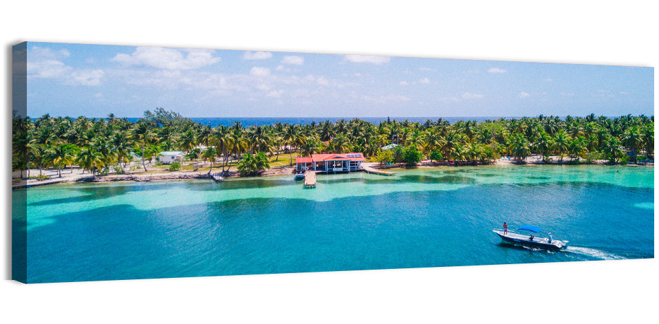 Belize Reef Island Pier Wall Art, canvas print, panoramic