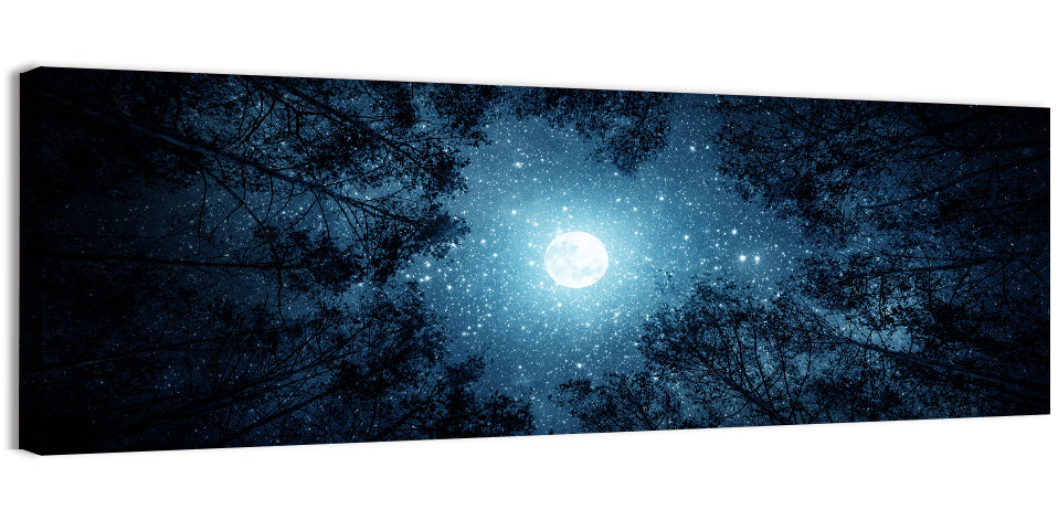 Full Moon Over Forest Wall Art, canvas print, panoramic