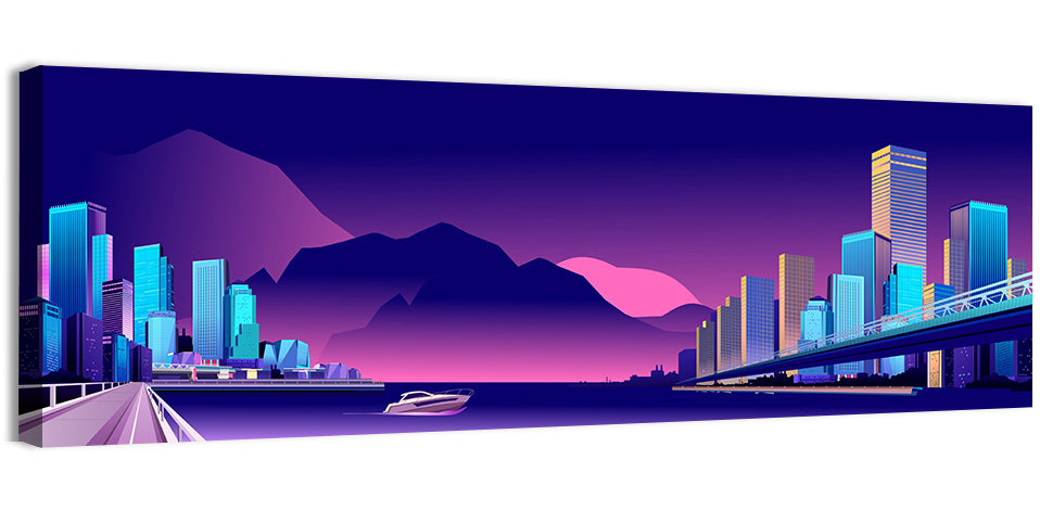 Purple Harbor Skyline Wall Art, canvas print, panoramic
