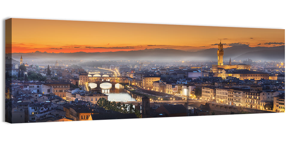 Florence Sunset Over the Arno Wall Art, canvas print, panoramic