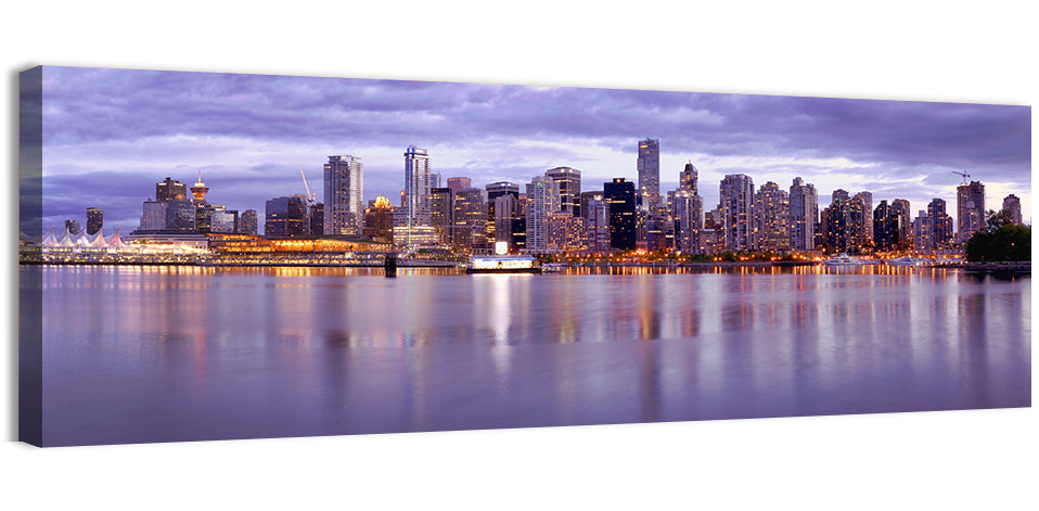 Vancouver Skyline at Twilight Wall Art, canvas print, panoramic