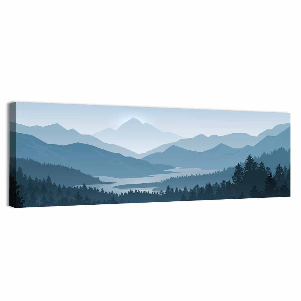 Misty Mountain Lake Silhouette Wall Art