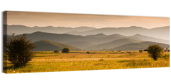 Golden Hour Countryside Hills Wall Art as a canvas print