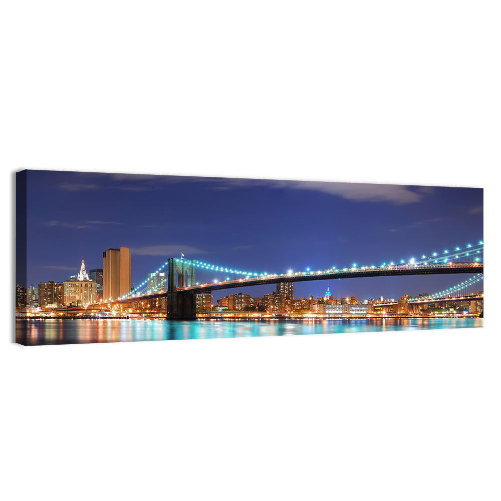 Brooklyn Bridge Night Skyline Wall Art, canvas print, panoramic