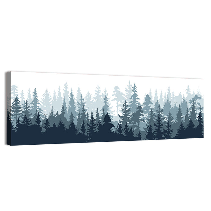 Misty Blue Pine Silhouette Wall Art as a canvas print