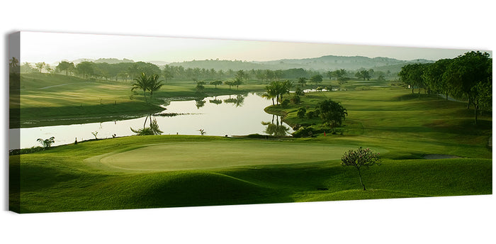 Golden Hour Putting Green by the Lake Wall Art as a canvas print