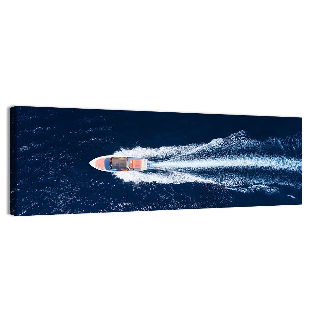 Sleek Speedboat Over Navy Sea Wall Art, canvas print, panoramic