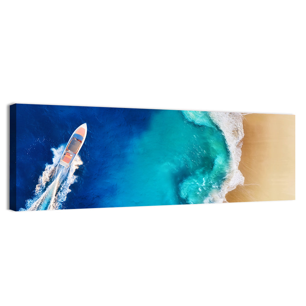 Speed Boat Over Turquoise Beach Wall Art
