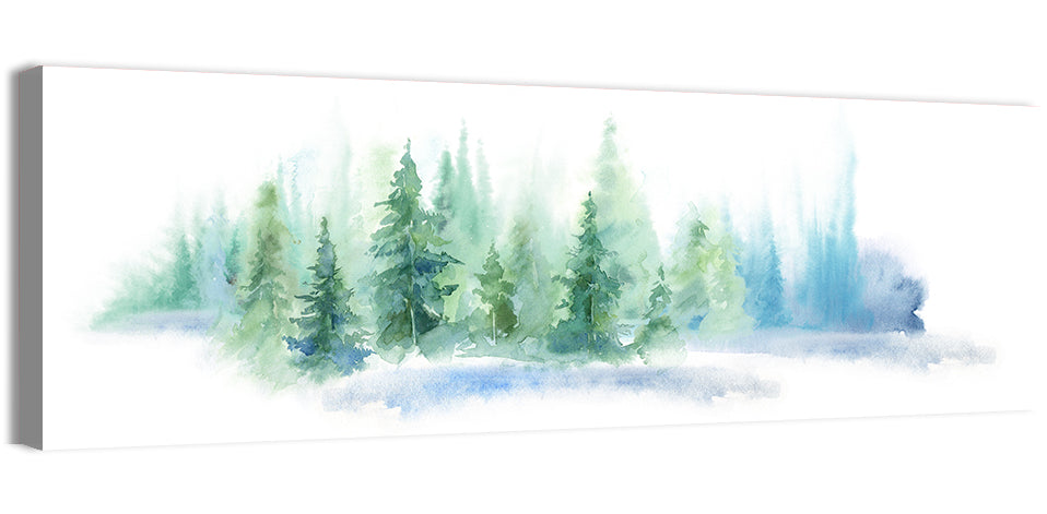 Misty Pine Forest Watercolor Wall Art, canvas print, panoramic