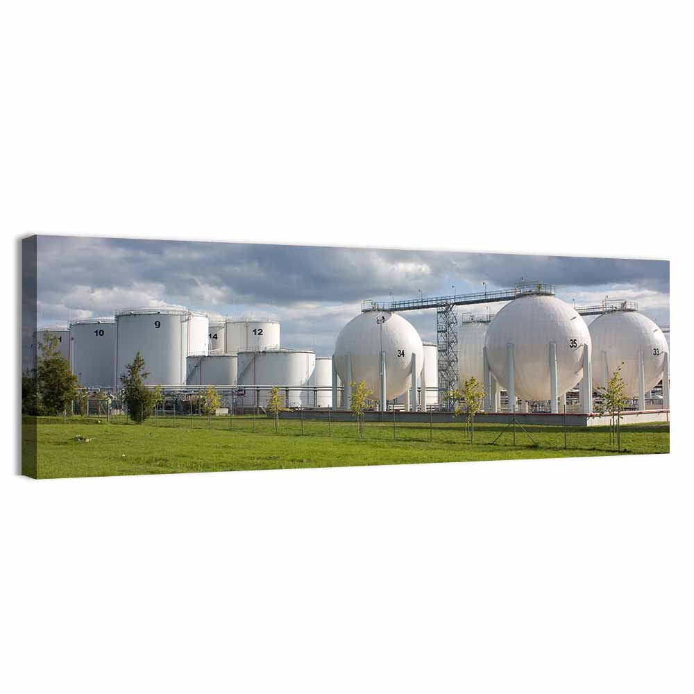 Numbered Industrial Storage Tanks Wall Art, canvas print, panoramic