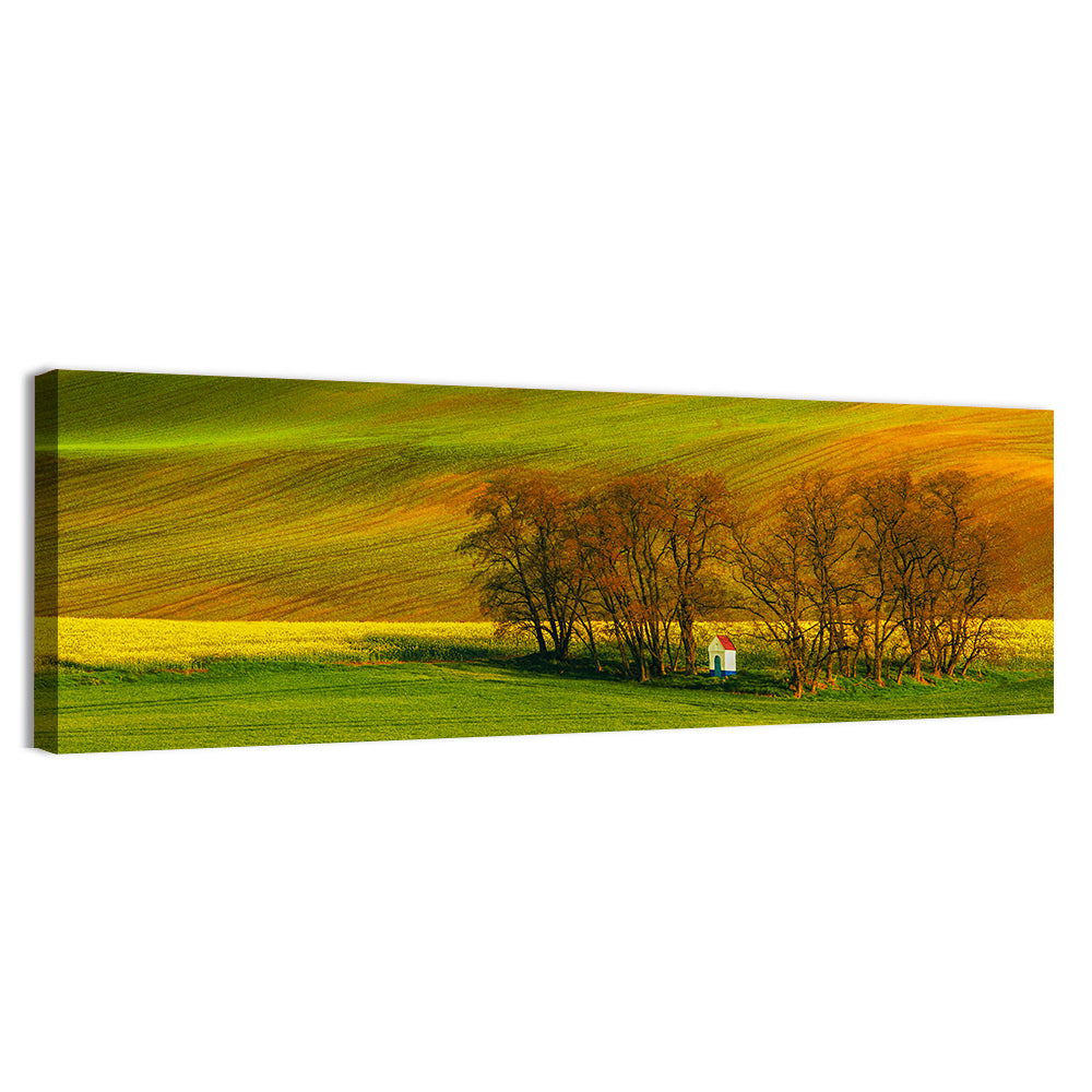 Moravian Wheat Fields with Chapel Wall Art, canvas print, panoramic