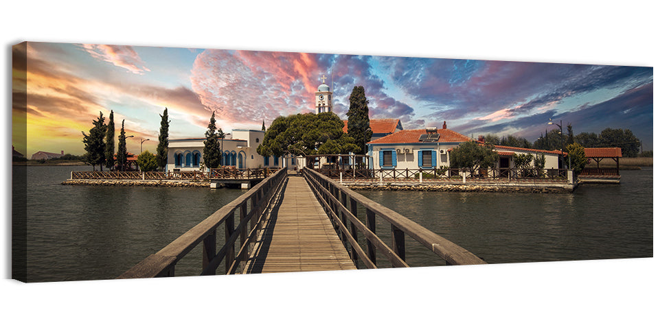 Agios Achilleios Monastery at Sunset Wall Art, canvas print, panoramic