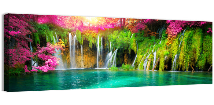 Plitvice Falls in Golden Light Wall Art as a canvas print