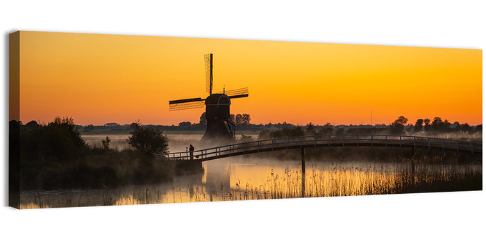 Misty Sunrise Windmill Wall Art as a canvas print