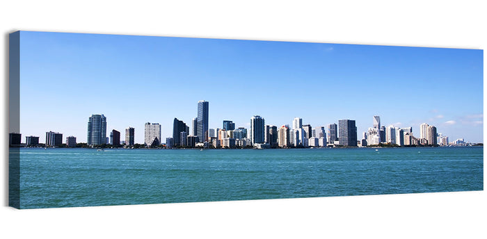 Miami Skyline Over Calm Blue Water Wall Art as a canvas print