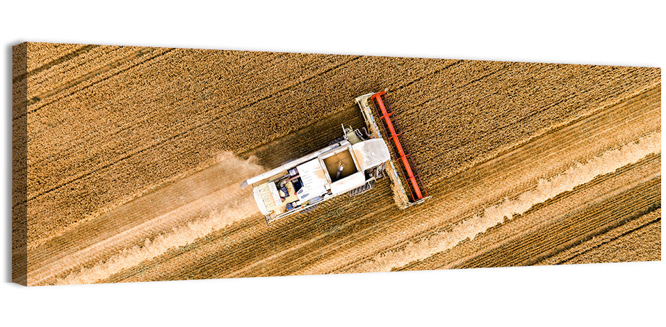 Aerial Combine Over Wheat Field Wall Art, canvas print, panoramic