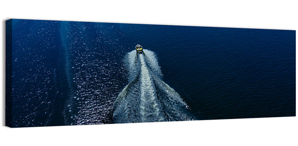 Aerial Boat Over Deep Blue Water Wall Art