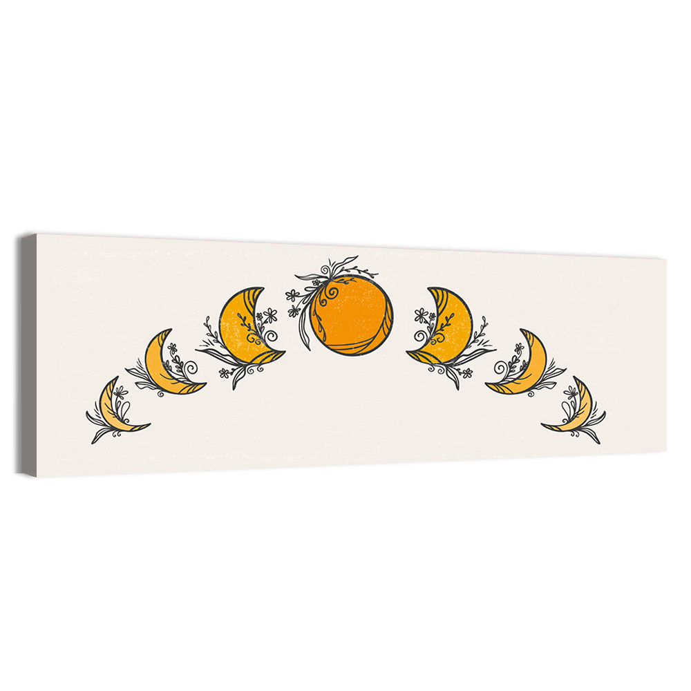 Moon Phases Floral Illustration Wall Art, canvas print, panoramic