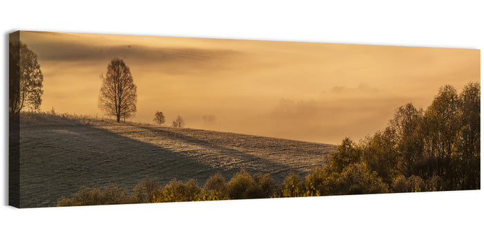 Misty Valley Morning Light Wall Art as a canvas print