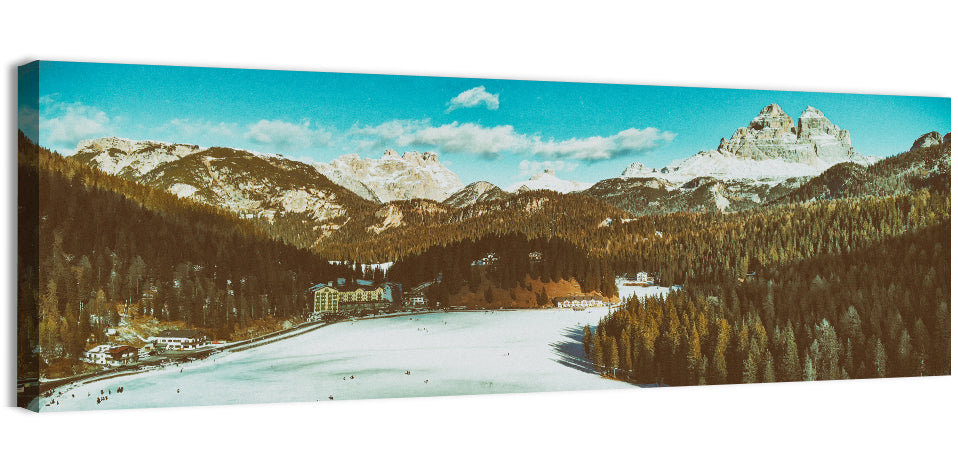 Lago Di Misurina Winter View Wall Art, canvas print, panoramic