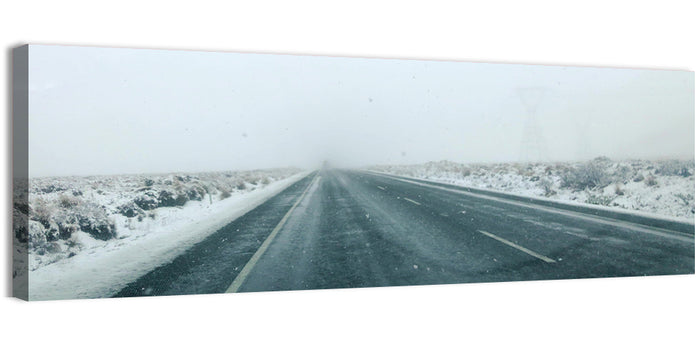 Foggy Winter Mountain Road Wall Art as a canvas print