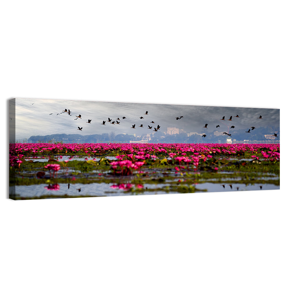 Red Lotus Lake Wall Art, canvas print, panoramic