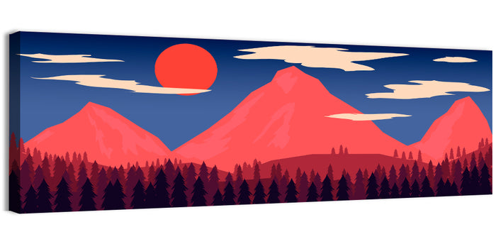 Crimson Sun Over Blue Mountains Wall Art as a canvas print