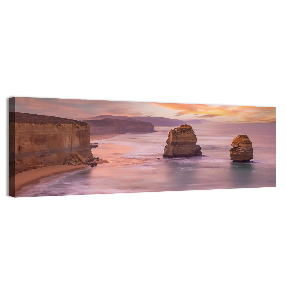 Twelve Apostles Sunset Sea Stacks Wall Art, canvas print, panoramic