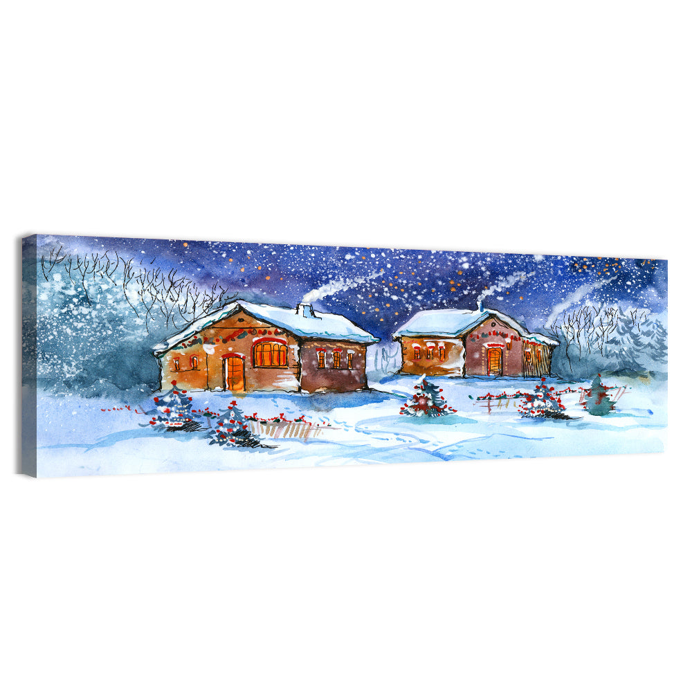 Starry Winter Village Wall Art