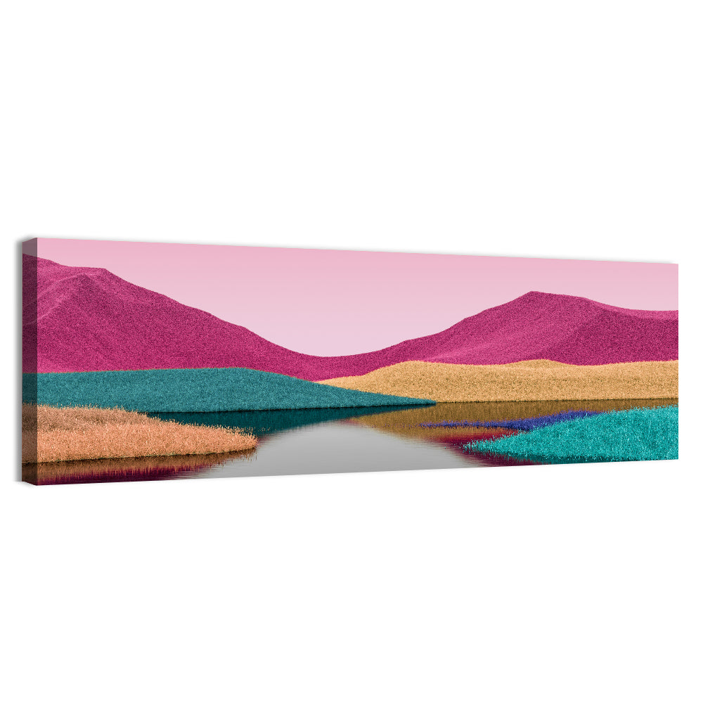 Surreal Magenta Mountain Lake Wall Art