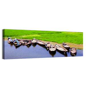Boats Near Rice Field Wall Art