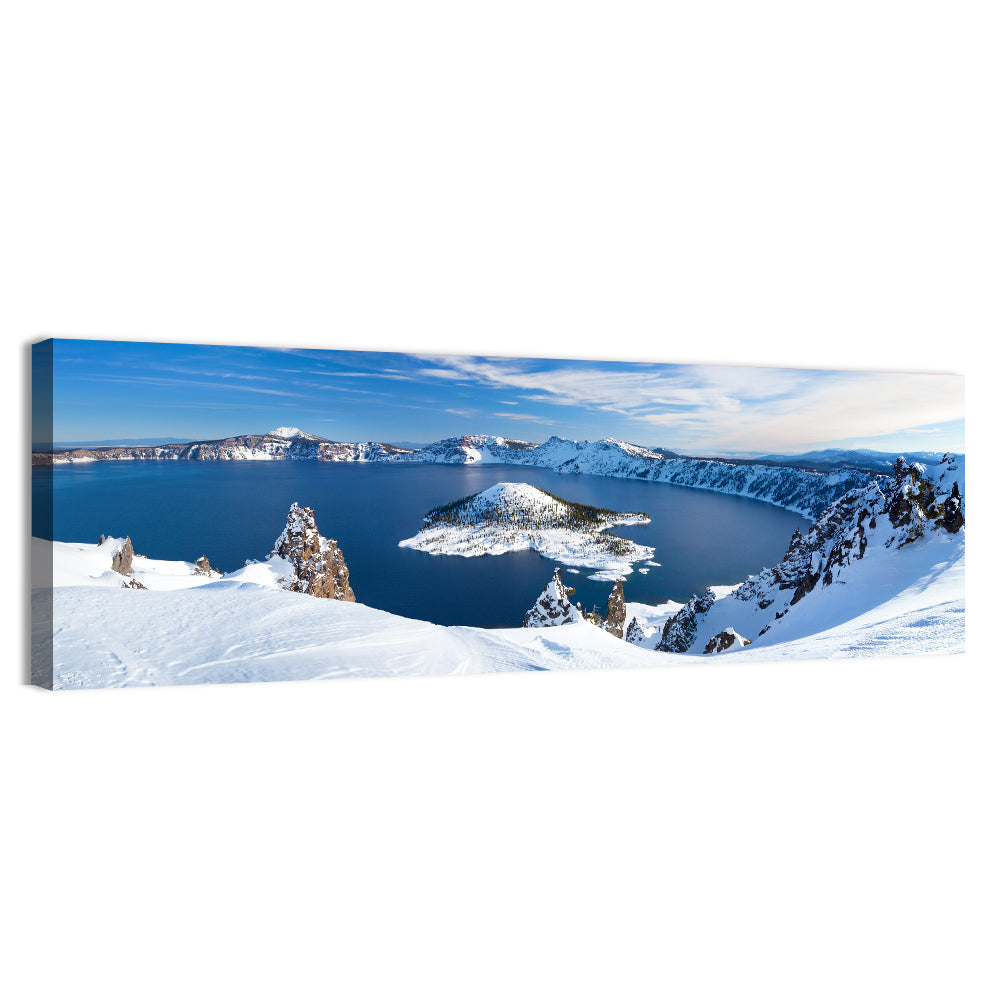 Crater Lake with Wizard Island Wall Art, canvas print, panoramic
