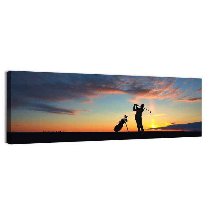 Sunset Golfer Silhouette Wall Art as a canvas print