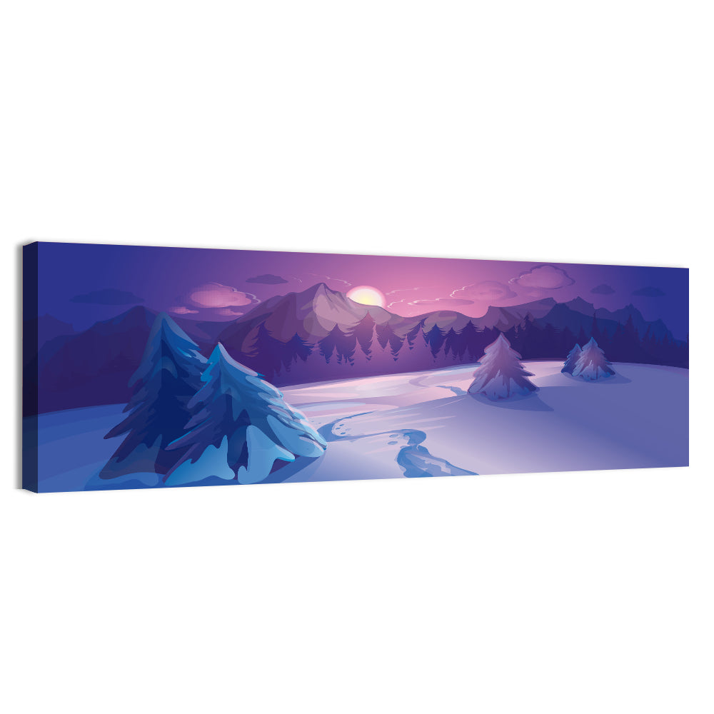 Lavender Winter Mountain Illustration Wall Art